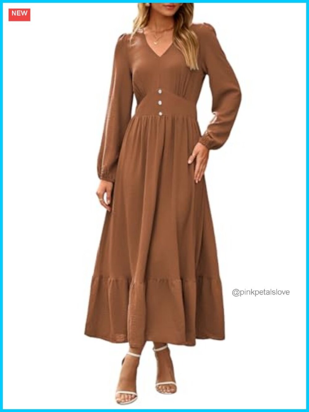 Women's Long Sleeve V Neck Tiered Maxi Dress Flowy A Line Casual